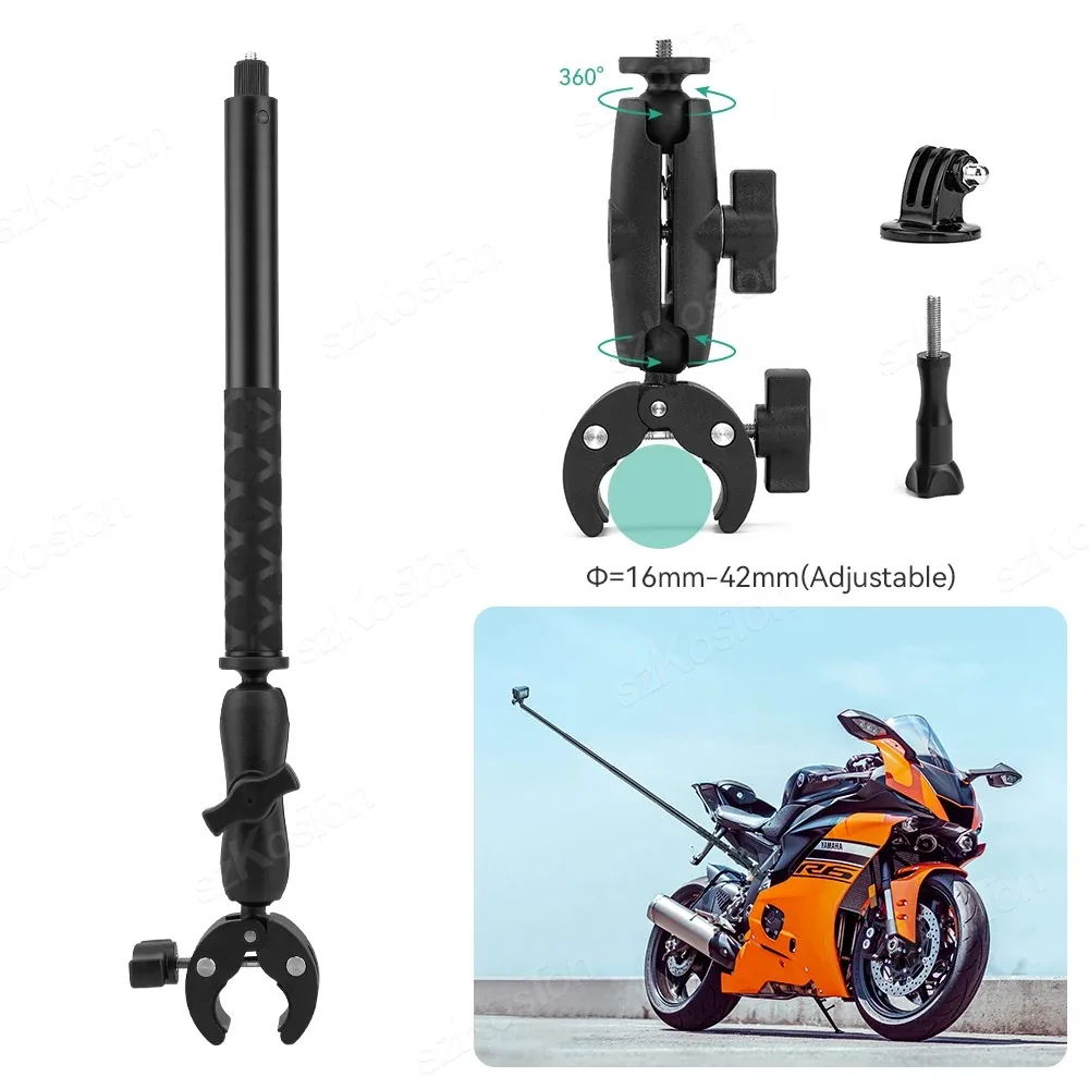 Fahrrad Motorrad Panorama Selfie Stick Einbeinstativ Halterung Lenker Halterung Für Insta 360 X3 X4 X5 GoPro 13 12 11 10 DJI Zubehör Image
