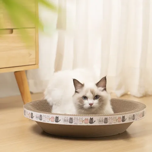 Wellpappe Katzen kratzer Bett brett Schaber runde ovale Schleif klauens pielzeug für Katzen