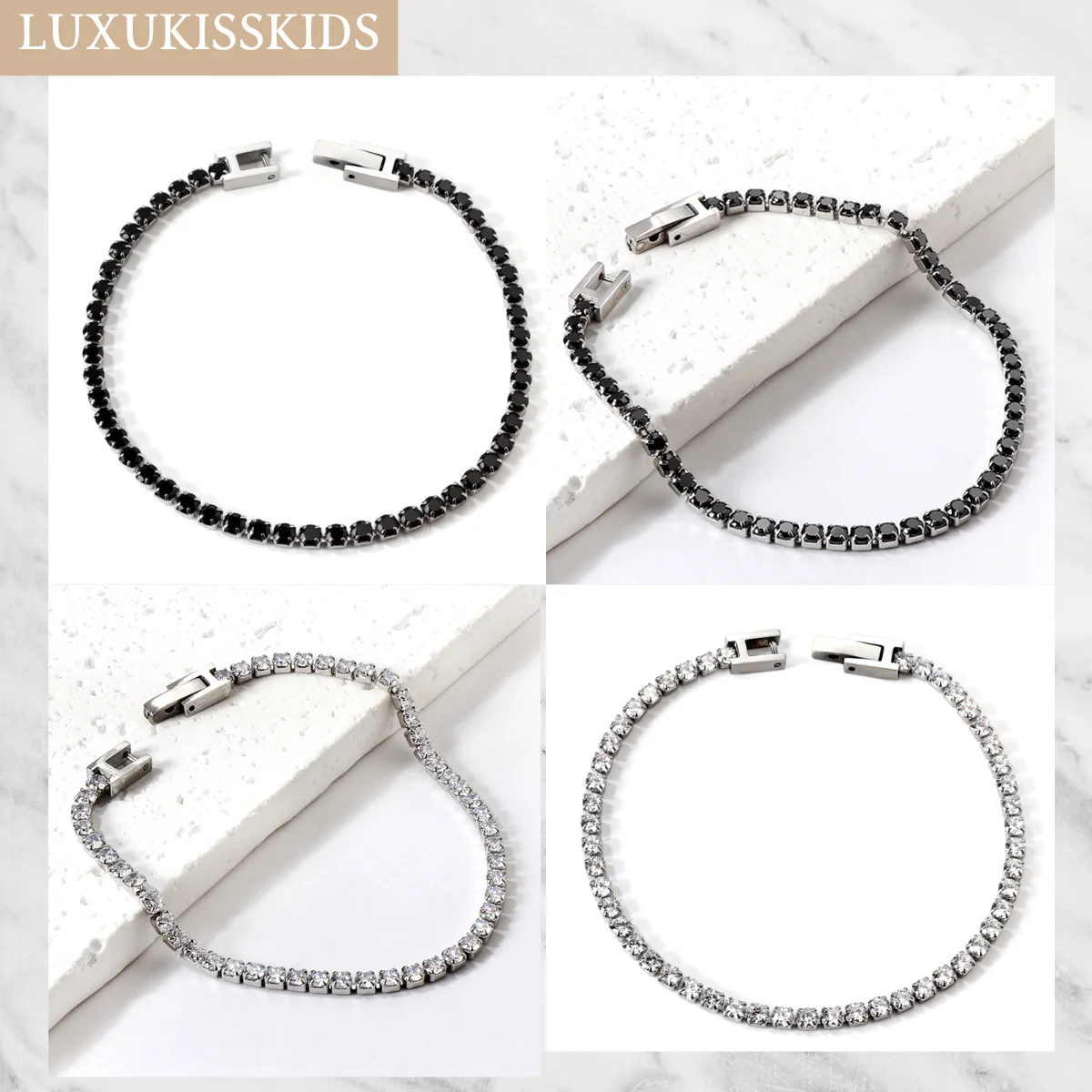 LUXUKISSKIDS Mode 3 MM Zirkonia Tennis Armbänder Gothic Männer/Frauen Armband 4 Klaue AAA Weiß Schwarz Glänzenden Stein stahl Schmuck