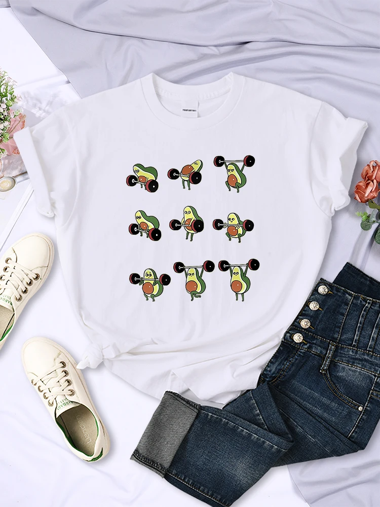 T Shirt Weibliche Avocado Cartoon Bild Gewichtheben T-shirt Straße Atmungsaktive Casual Frauen Kurzen Ärmeln Koreanischen Stil Hip Hop Tee