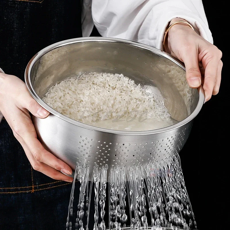 Verdicktes Entwässerungsbecken für den Haushalt, 304, Lebensmittelqualität, Reiswaschsieb, Küche, Gemüse, Obstkorb, schnell trocknendes Wasser