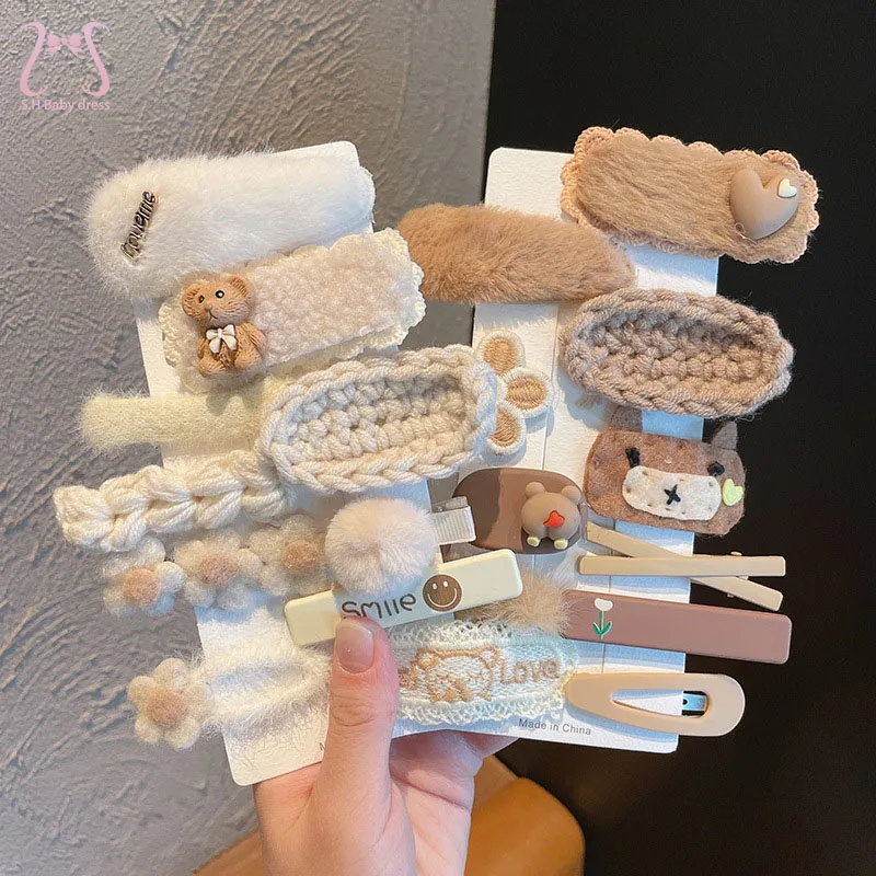 10 Teile/satz Herbst Winter Mädchen Plüsch Haarnadel Gebrochenes Haar Pony Zubehör Baby Koreanische kinder Headwear Clips Großhandel Image