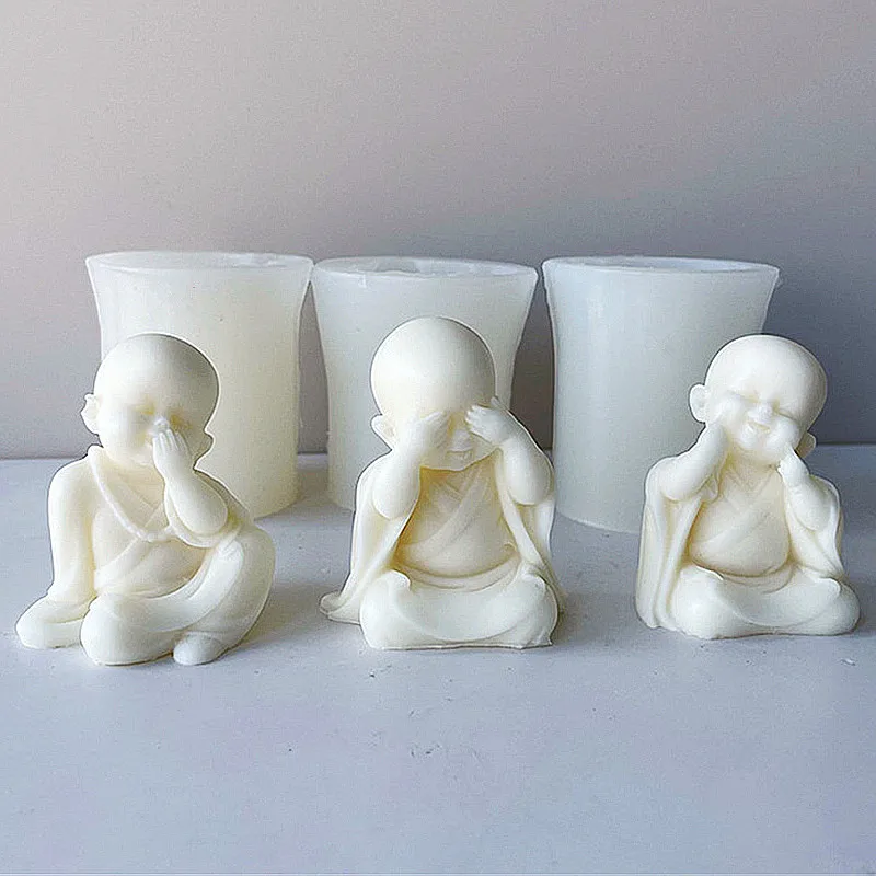 Süße kleine Mönche Aromatherapie Kerze Silikonform DIY lächelnder Mönch Buddha Kerze Auto Ornament Gipsform Kuchen Backen Dekor Image