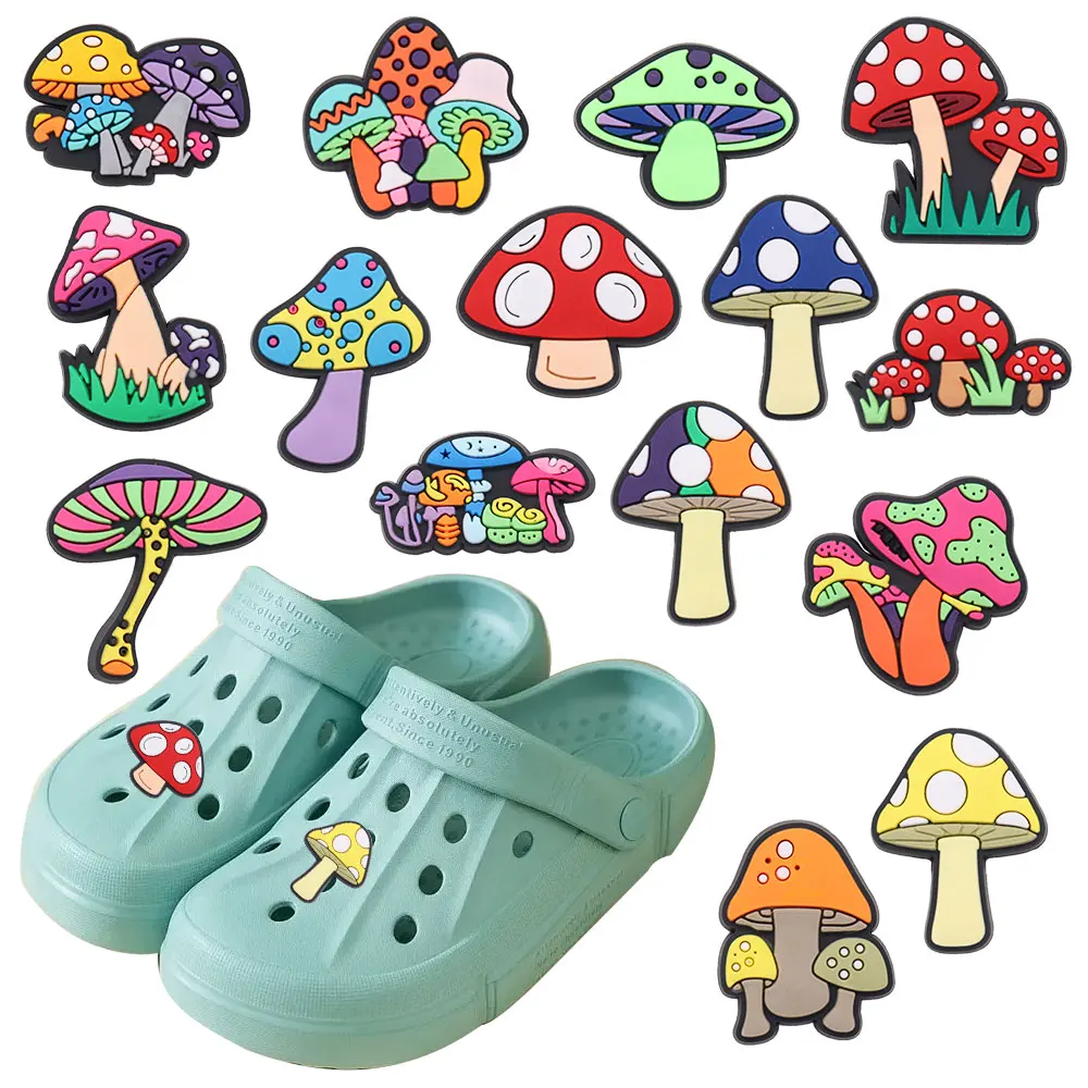 15 teile/satz Cartoon Bunte Pilze PVC schuh Schnalle Fit Armbänder DIY Charms Dekorationen Loch Kinder Schuhe Ornamente
