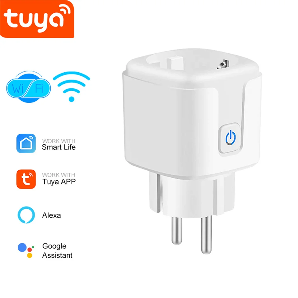 Tuya wifi smart stecker eu stecker mit buchse 16a stecker adapter mit power monitor timing funktion arbeiten mit siri alexa google home Image