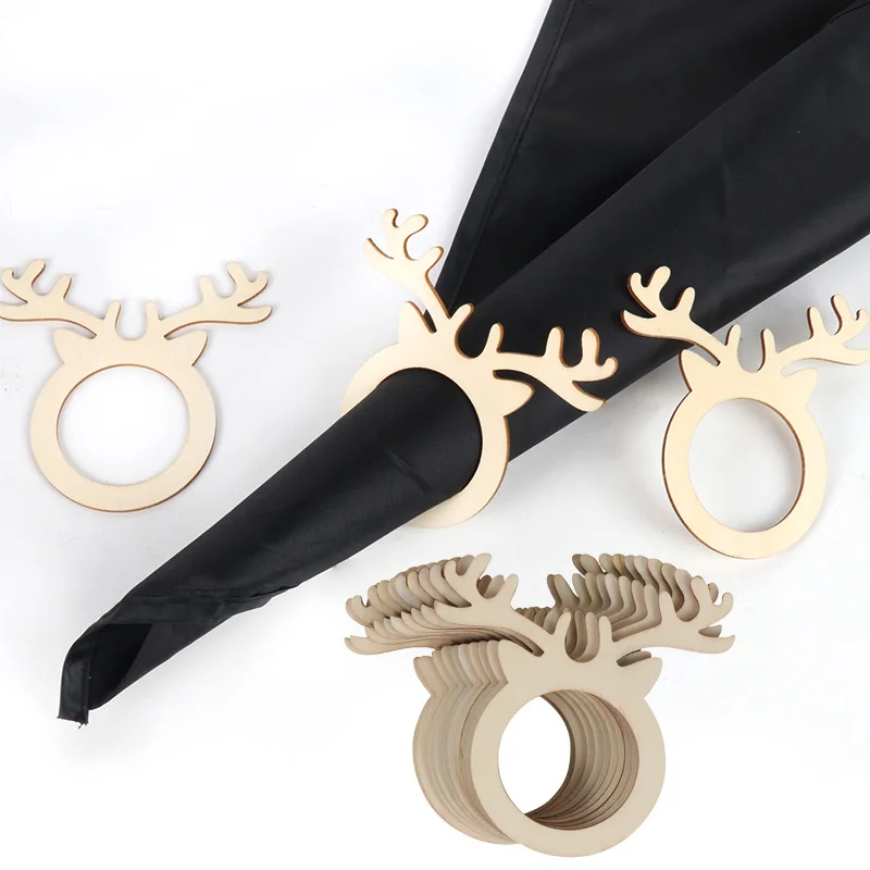 10/20 stücke Weihnachten Holz Rentier Serviette Ring Halter Elik Horn Tissue Ring Weihnachten Neue Jahr Navidad Party Abendessen Tisch Dekoration Image