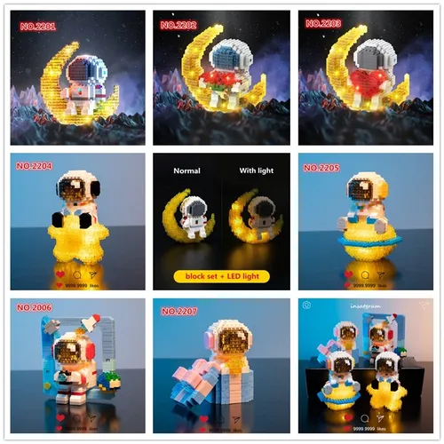 Kreative Raum Astronauten Serie Mikro partikel Bausteine Figur mit Licht DIY Ziegel Set Spielzeug