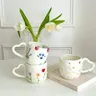 350ml kreative Keramik Kaffeetasse ins Stil hand bemalte Blumen herzen Hand eingeklemmt
