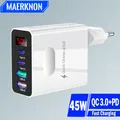 Caricatore USB C da 45 W Adattatore per telefono cellulare con display digitale a ricarica rapida a 4 porte per iPhone 15 Xiaomi Huawei QC 3.0 Caricatore PD da parete