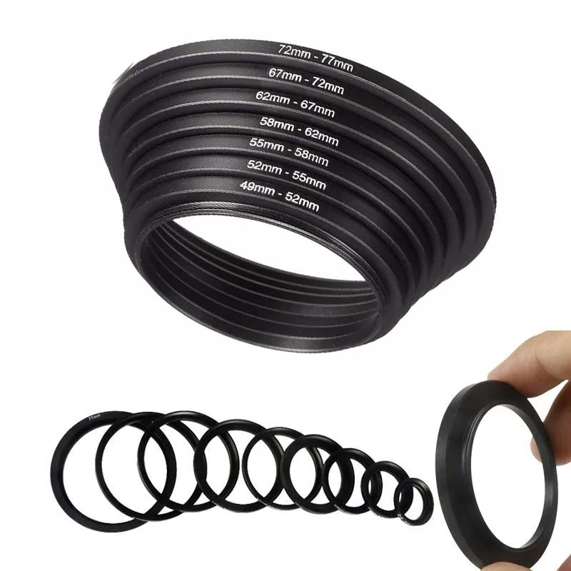 49–52 mm 52–55 mm 55–58 mm 58–62 mm 62–67 mm 67–72 mm 72–77 mm 77–82 mm 46–48 mm Metall-Step-Up-Ringe Objektiv-Adapter-Filter-Set Image