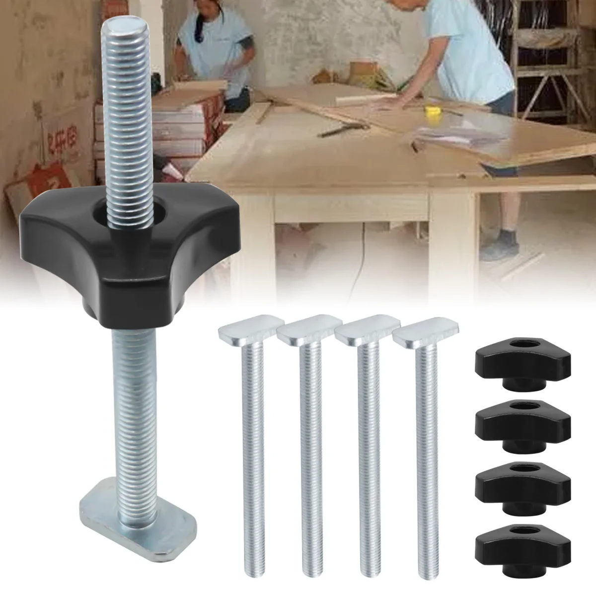 5er-Pack T-Bolzen-Knopf-Set, T-Slider T-Schlitz, T-Schraube und Mutter, T-Schraube und Kunststoff-Knopfmutter, Stichschraubenbefestigung für Werkbank-T-Nut