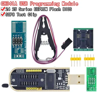 CH341A XTW100 24 25 Serie EEPROM Flash BIOS CH341 USB Programmiermodul + SOIC8 SOP8 Testclip für Image
