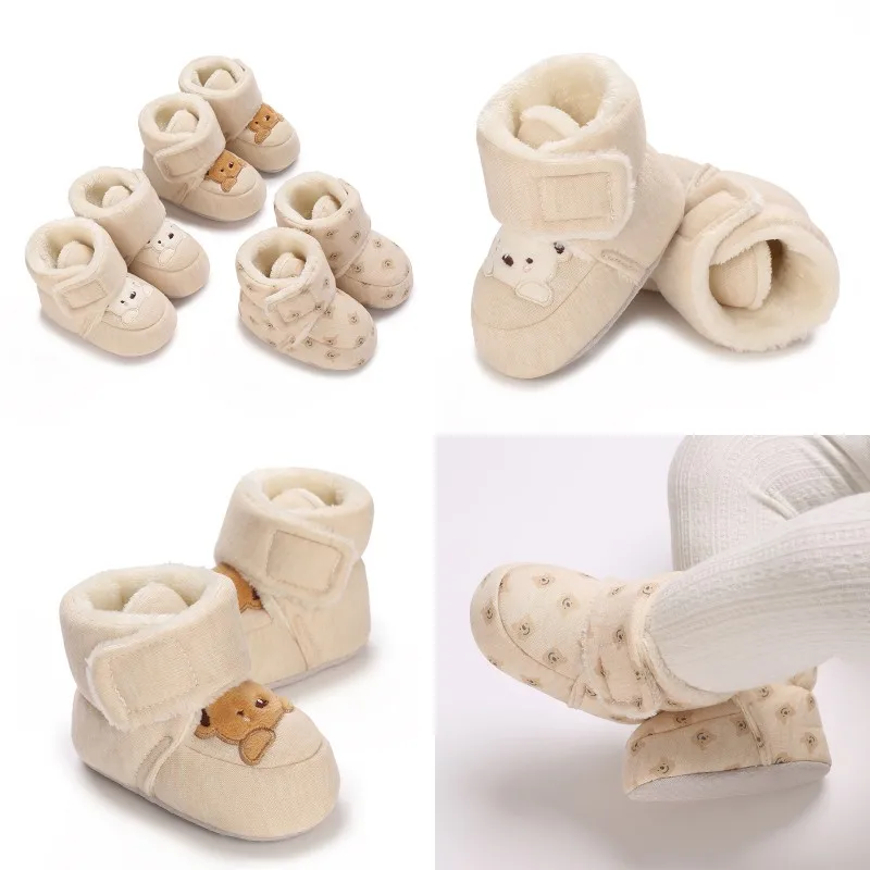 Baby Herbst und Winter Cartoon Plüsch Wanderschuhe für Jungen und Mädchen im Alter von 0-1 können Baumwoll schuhe mit einem Bären muster tragen