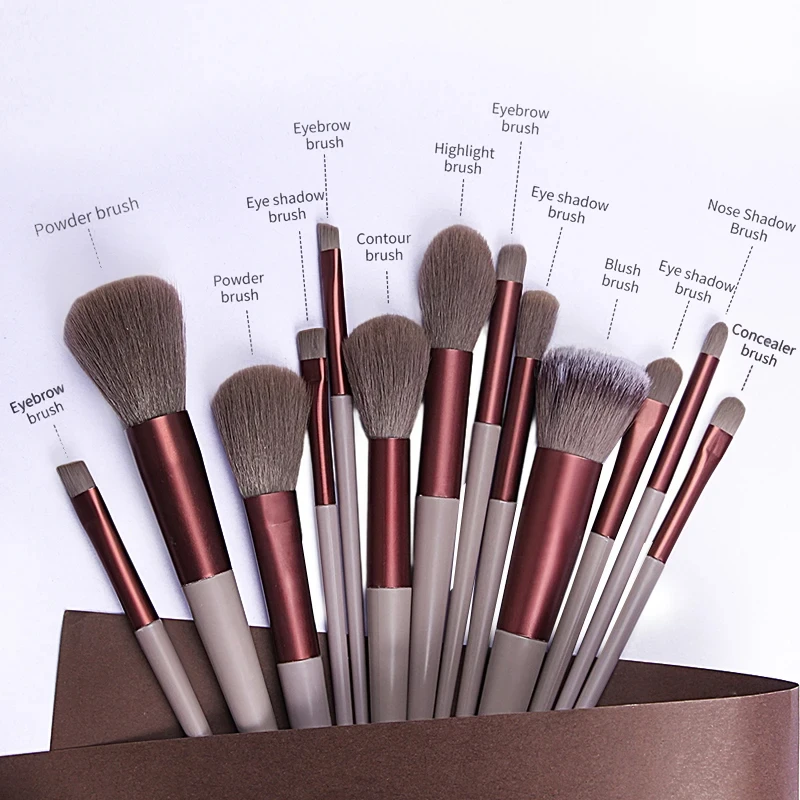 13 pezzi Set di pennelli per trucco Pennello per correttore Pennello per fard Pennello per cipria Ombretto Evidenziatore Pennello per fondotinta Strumenti di bellezza cosmetica