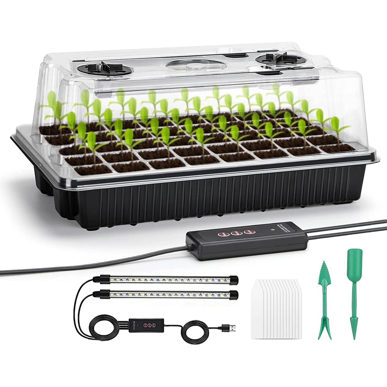 1 Set, Seed Starter Trays Mit 2 Langen Streifenwachstumslampen, 40 Zellen Seed Starter Kit Mit Feuchtigkeitskuppel, Keimlingsstarter-Trays Für Keimlingskeimungskit, Keimlingsstart, Vermehrung, Klonen Image