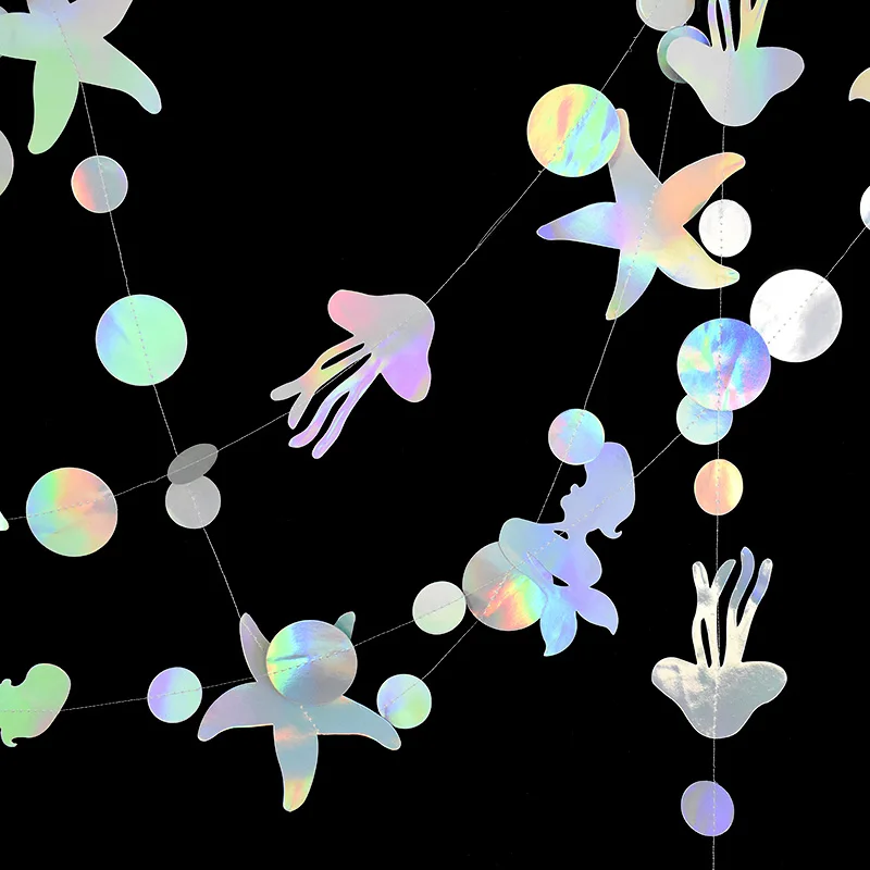 4,5 m Meerjungfrau bunte Blase Girlande hängen Seestern Quallen Papier Girlanden Meerjungfrau Party unter dem Meer Geburtstag Party Dekor Image