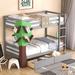 Space-Saving Twin-Over-Twin Bunk Bed with Tree Motif Design and Two Storage Drawers in White/Gray Finish