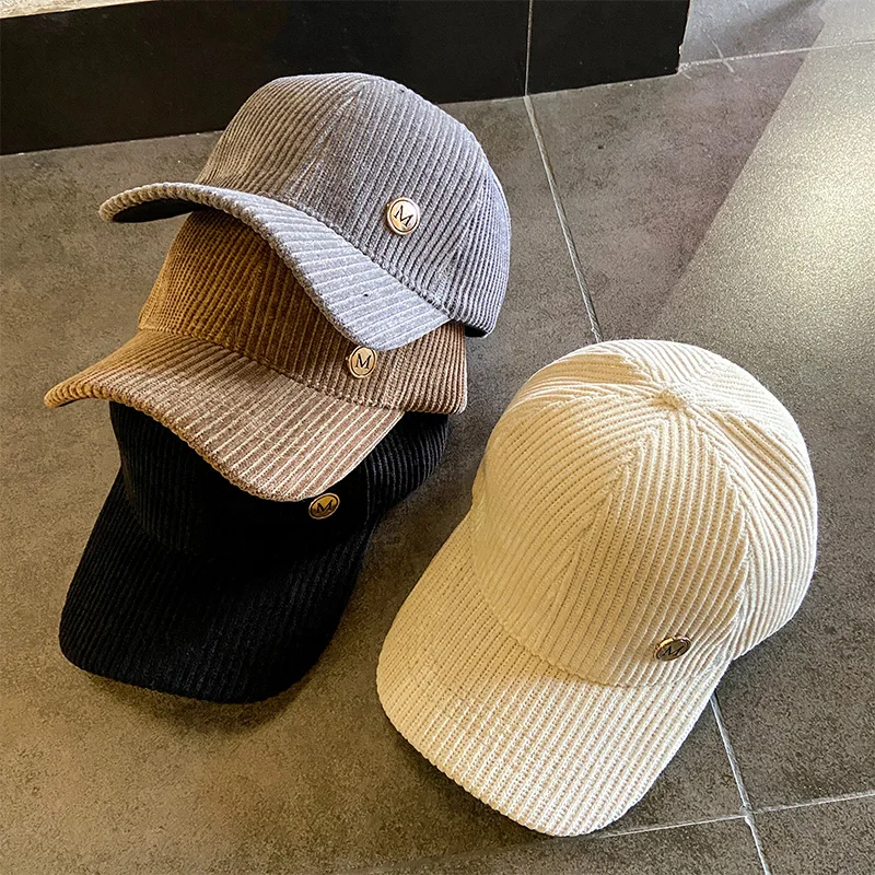 Berretto da baseball donna autunno inverno tinta unita alla moda velluto a coste coreano cappelli snapback regolabili per donna uomo berretto moda femminile