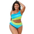 Plus Size Women's One Shoulder Color Block Cutout One Piece Swimsuit by Swimsuits For All in Cool Sparkle (Size 4)