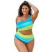 Plus Size Women's One Shoulder Color Block Cutout One Piece Swimsuit by Swimsuits For All in Cool Sparkle (Size 4)