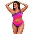 Plus Size Women's One Shoulder Color Block Cutout One Piece Swimsuit by Swimsuits For All in Warm Sparkle (Size 16)