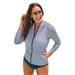 Plus Size Women's Chlorine-Resistant Zip Hoodie by Swimsuits For All in Navy Stripe (Size 18)