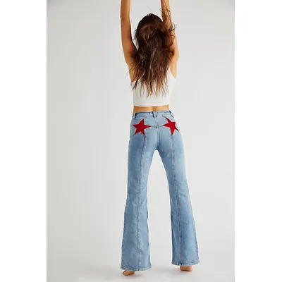 We The Free Firecracker Flare Jeans at Free People in Mid Stone Wash, Size: 31