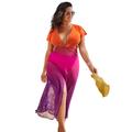 Plus Size Women's Twist Front Mesh Cut-Out Cover Up Dress by Swimsuits For All in Pink Orange Ombre (Size 14/16)