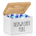 Anwelynd Rustic Wooden Dishwasher Pod Container, Dishwasher Tablet Container for Kitchen Decor and Accessories, Wood Laundry Detergent Pods Holder with Lid Laundry Detergent Storage