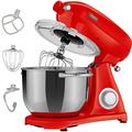 Arebos Retro Stand Mixer 1800 W Red Kneading Machine with 6L Stainless Steel Mixing Bowl Low Noise Kitchen Mixer with Mixing Hook, Dough Hook, Whisk and Splash Guard 6 Speeds
