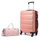 Kono Suitcase Sets of 2 ABS Hard Shell Large Luggage with TSA Lock + Travel Duffel Bag with Shoes Compartment(Nude+Pink, 28 Inch Luggage Set)