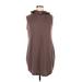 Shein Casual Dress - Mini High Neck Sleeveless: Brown Solid Dresses - Women's Size X-Large