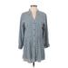 Rock Flower Paper Casual Dress - Shirtdress V Neck 3/4 sleeves: Blue Dresses - Women's Size Small