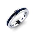 Blue Sapphire Baguette 4x2mm Channel Set Eternity Band Ring | Sterling Silver 925 With Rhodium Plated | Beautiful Emerald Cut Eternity Promise Ring For Woman's And Girls (L)