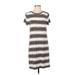 LOFT Beach Casual Dress - Shift Crew Neck Short sleeves: Gray Stripes Dresses - Women's Size X-Small