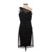 David Meister Cocktail Dress - Sheath One Shoulder Sleeveless: Black Print Dresses - Women's Size 4