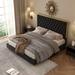 House of Hampton® Jarriet Tufted Gold Strip Platform Bed w/ Headboard Upholstered/Velvet/Metal in Black | 56 H x 81 W x 86 D in | Wayfair