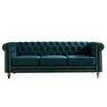 House of Hampton® Jayati 84.65" Velvet Rolled Arm Chesterfield Sofa Velvet in Green | 30.31 H x 84.65 W x 31.5 D in | Wayfair