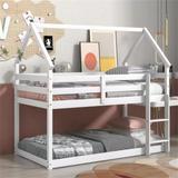 Kids Bed Twin Size Treehouse Loft Bed Bunk Bed for Bedroom White