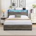 Bed Frame LED Storage Headboard Platform Bed with 4 Drawers, Power Outlet and USB Charging, No Box Spring-Full, Antique Grey