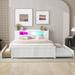 Simple Life Platform Bed Queen Bed Frame with LED Storage Headboard & 2 Drawers and Twin Size Trundle, Slat Support, White