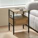 Set of 2 End Table Nightstands with Charging Station, Modern Sofa Side Table with Rattan Drawer and Metal Legs, Black/ Natural