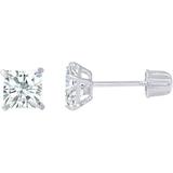 14K White Gold Square Solitaire Princess Cut CZ Stud Earrings - Secure Screw Backs - 0.5ct (4mm) - Jewelry Gift