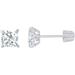 14K White Gold Square Solitaire Princess Cut CZ Stud Earrings - Secure Screw Backs - 0.5ct (4mm) - Jewelry Gift
