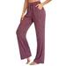 Ayolanni Wine Women Plus Size Pants Solid High Waist Trousers with Pockets Loose Drawstring Slim Fit Yoga Pants