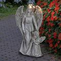 Garden Sculpture Angel Garden Statue With Little Girl LED Light Battery Timer Outdoor Memorial Garden Decoration With Natural Resin Finish 8.5 X 6 X 14.5 Inch