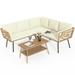 DWVO Patio Wicker Sofa set Outdoor Boho Sectional Furniture L-Shaped Sofa with Beige Cushions and 2-tier PE Rattan Side Coffee Table - Beige