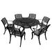 Outdoor Aluminum 7pc Round Patio Dining Set with Lazy Susan Six Chairs