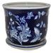 6 Beautiful Oriental Lotus Flowers & Butterflies Cobalt Blue & White Ceramic Planter Pot with Saucer