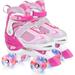 Roller Skates for Boys Girls Kids 4 Sizes Adjustable Quad Skates with Illuminating Wheels Pink Size M